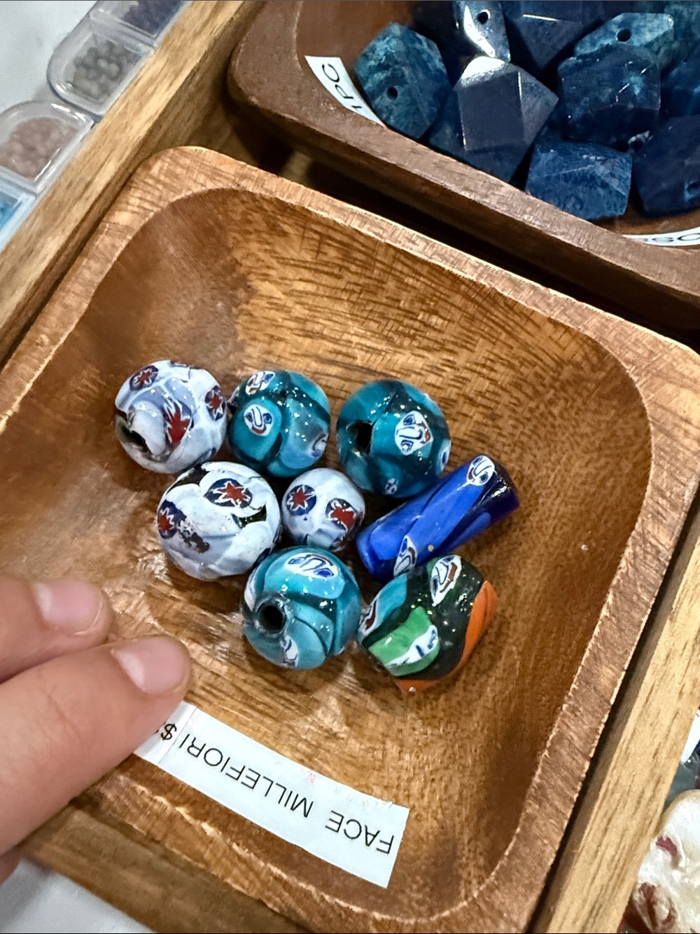 Handmade Millefiori Lampwork Beads - Mixed Blues, Teal, White